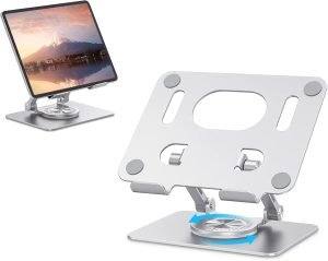 Tablet Stand Foldable Aluminium Tablet Stand Tablet Holder For iPad Pro Stand 360° Rotation 1 Tablet Stand with 360 Rotating Base, Adjustable Holder for