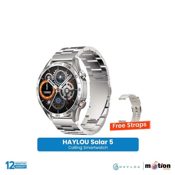 Haylou Solar 5 1.58 AMOLED Display BT Calling Smart Watch ( Metallic + Silicone ) Strap