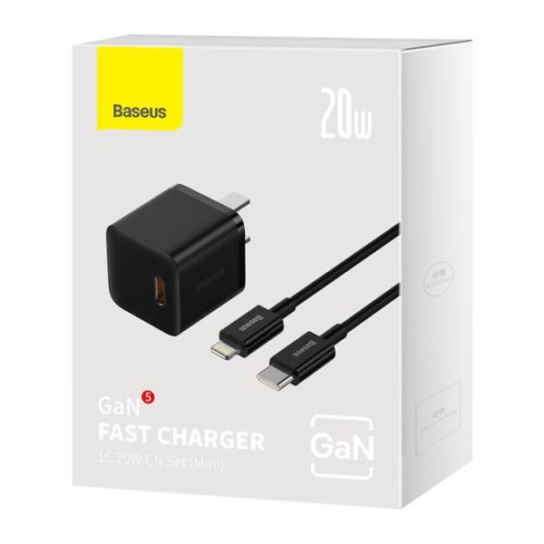 Baseus GaN5 Fast Charger 1C 20W with type c to iphone cable