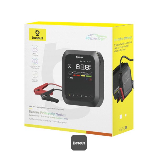 Baseus Primetrip Series Super Energy 4in1 Car Jump Starter 1200A with 150 PSI Tire Inflator, 3000mAh Power Bank & Flashlight