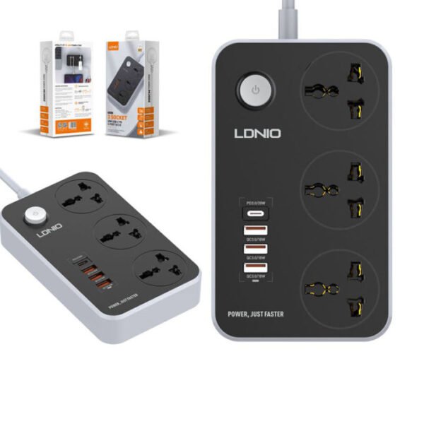 LDNIO SC3412 38W PD20W Power Strip 3 Socket Outlets and 3 QC 3.0 USB LDNIO SC3412 38W PD20W Power Strip