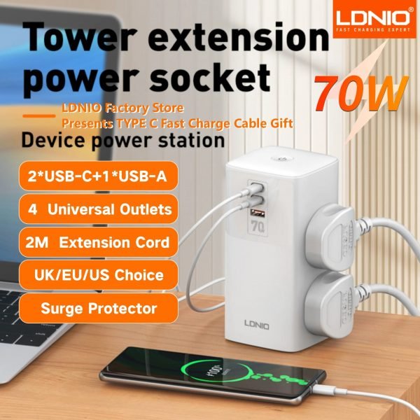 LDNIO SC4383 Desktop Power Station 70W MAX 1 LDNIO SC4383 Desktop Power Station 70W MAX - Multifunction Socket with USB Port
