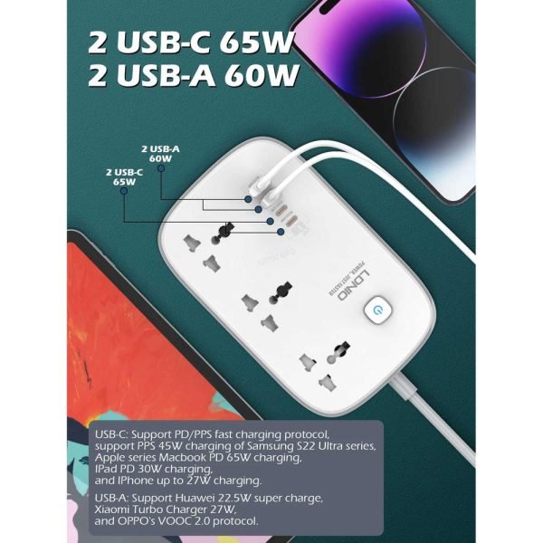 LDNIO SC3416 65W GaN Power Socket 1 LDNIO SC3416 65W GaN Power Socket
