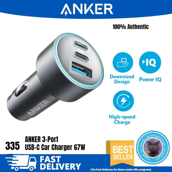 ANKER 67W 3-PORT USB-C CAR CHARGER FAST CHARGING