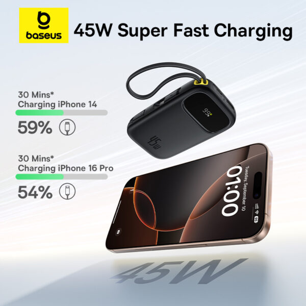 Baseus QPow 3 45W EnerFill FC31 20000mAh Power Bank with Built-in Type C & Lightning Cable