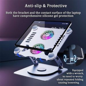 Metal Laptop Stand 360 Degree Rotatable Rgb Dual Fan Premium Series Notebook Holder Aluminum Macbook Riser 11-17 Inch