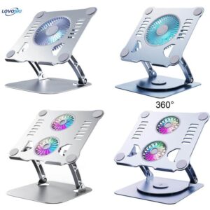 Metal Laptop Stand 360 Degree Rotatable Rgb Dual Fan Premium Series Notebook Holder Aluminum Macbook Riser 11-17 Inch