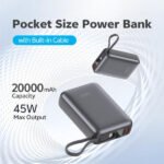 Qcy PB20A 20000mah 45W PD Fast Charging Powerbank with Build in Input+Output in 1 Cable