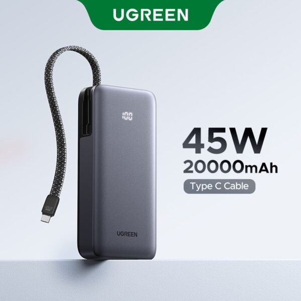 UGREEN PB536 Nexode 45W 20000mAh PowerBank with Built-in Cable (55988B)