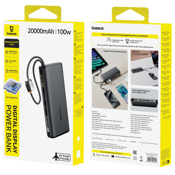 Baseus EnerFill FC41 20000mAh 100W Power Bank with Digital Display & Dual Built-in USB-C