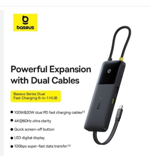 Baseus Dual Fast Charging 6-in-1 HUB Multiport USB-C Adapter with 4K hub –