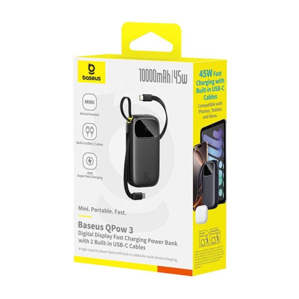 Baseus 45W Power Bank 20000mAh Enerfill FC11 Built-in Dual Channel Cable Type-c Lightning -Black
