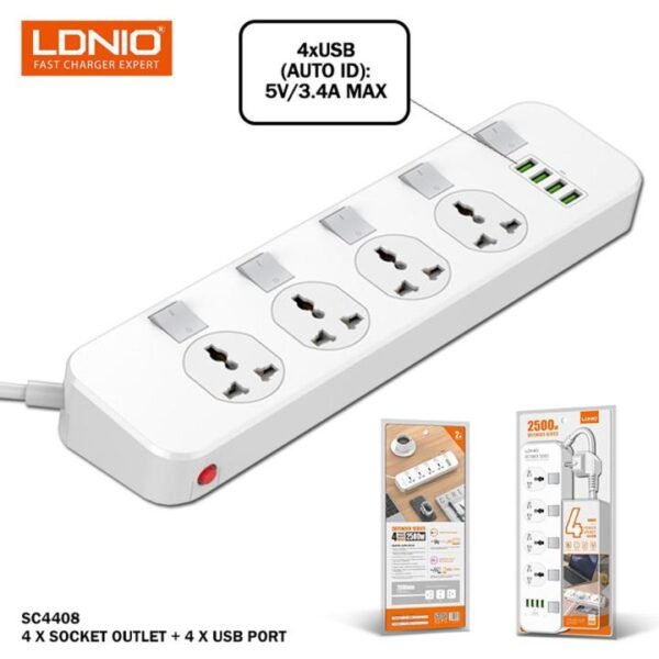 LDNIO SC4408C Extension Power Socket 4AC 4USB Power Strip LDNIO SC4408C Extension Power Socket 4AC 4USB Power Strip