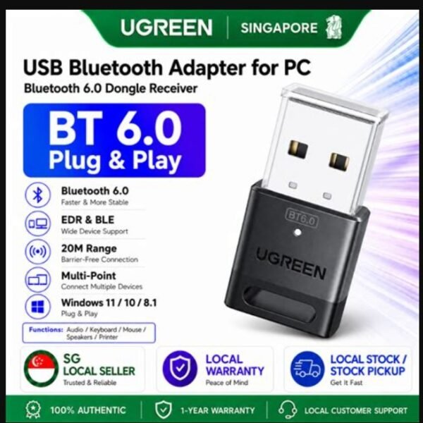 UGREEN USB Bluetooth 6.0 Dongle Adapter for PC Speaker Wireless Mouse Keyboard Music Audio Receiver Transmitter Bluetoot